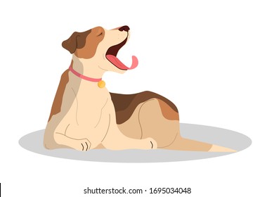 Perro adormilado que bota. El pan de Purebread Jack russel terrier mintiendo. Una mascota doméstica divertida quiere dormir. Ilustración vectorial aislada en estilo caricaturista