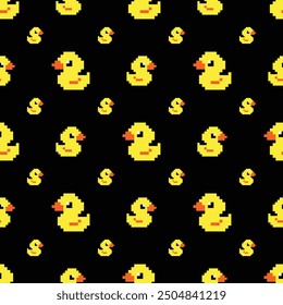 Cute yellow abstract duck pixel pattern 