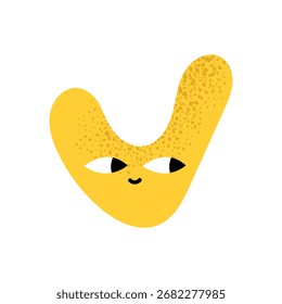 Cute yellow abstract shape with eyes and smile. Funny creative mascot illustration isolated on white background.
