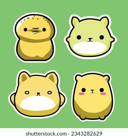 cute yellow adorable chubby animals cartoon sticker set of 4 for children toys