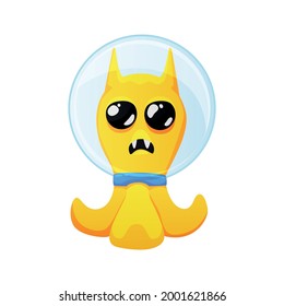 Cute yellow alien with big eyes wearing spacesuit cartoon vector illustration