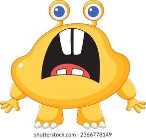 Cute yellow alien monsters with big teeth in a cartoon illustration