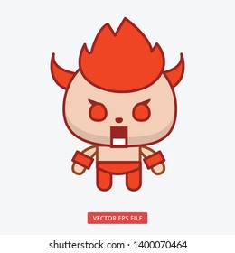 Cute yellow animal with horn become angry and red like a devil