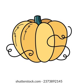 Cute yellow autumn pumpkin. Hand drawn illustration for Halloween and Thanksgiving decoration.