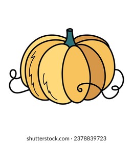 Cute yellow autumn pumpkin. Hand drawn illustration for Halloween and Thanksgiving decoration.