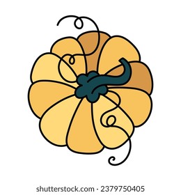 Cute yellow autumn pumpkin. Hand drawn illustration for Halloween and Thanksgiving decoration.