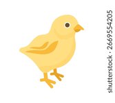 Cute yellow baby chick vector illustration. Easter chicken cartoon character isolated on white background. Flat animal design for holiday decoration, greeting cards, stickers, and children’s projects.