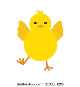 Cute yellow baby chicken fly, for Easter design. Little yellow cartoon chick. Vector illustration isolated on white background