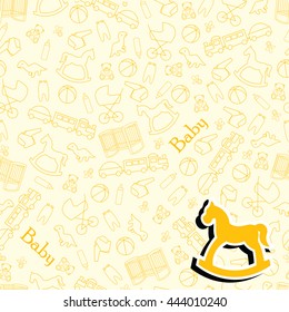 Cute Yellow background for baby with toys and facilities for the newborn.