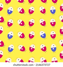 Fondo amarillo lindo con gallos en forma de doodle. Patrón vectorial impecable con gallos. Textura para el hogar y textiles para niños, decoración.