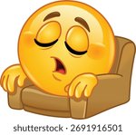 Cute yellow ball sleeping or napping on a couch, expressing rest and relaxation.