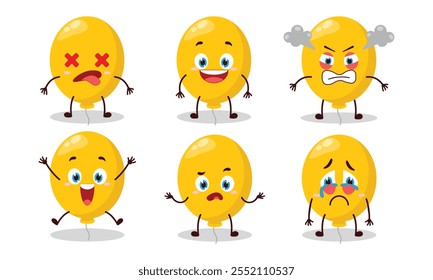 cute yellow balloon cartoon with many expressions design illustration