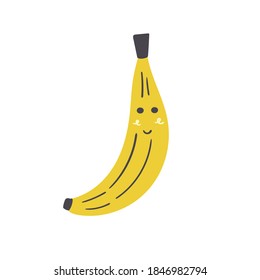Cute yellow banana. Vector isolated in hand drawn fruit