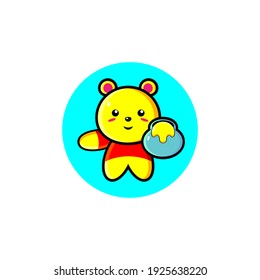 Cute yellow bear carrying honey illustration design