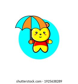 Cute yellow bear illustration design carrying an umbrella