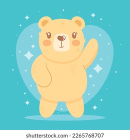 cute yellow bear saludating character