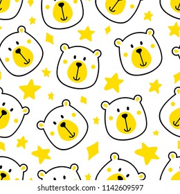 Cute Yellow Bear Seamless Repeat Pattern Nursery Baby Background Stars