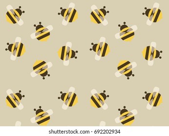 Cute yellow bee background. Bee vector summer pattern. Wasp fly illustration