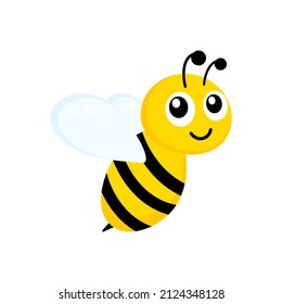 Abeja amarilla. Personaje de abeja feliz con ojos amables. Vector aislado en blanco.