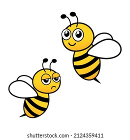 Abejas amarillas. Personajes felices y tristes de las abejas. Vector aislado en blanco.