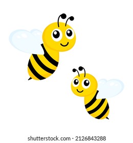 Abejas amarillas. Personaje de abejas felices con ojos amables. Vector aislado en blanco.