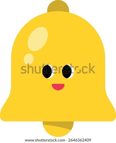 Cute yellow bell character in a flat cartoon style. Great for alert icons, kids’ materials, or seasonal designs.