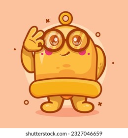 cute yellow bell character mascot with ok sign hand gesture isolated cartoon in flat style design