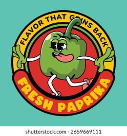 Bonito amarelo sino pimenta vegetal 70s personagens de quadrinhos retro
