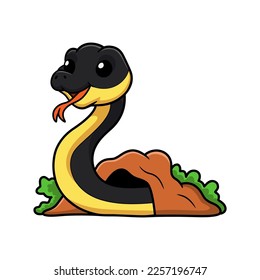 Cute yellow bellied sea snake cartoon out from hole