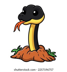 Cute yellow bellied sea snake cartoon out from hole