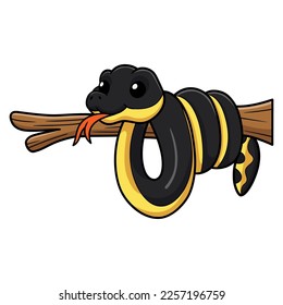 Cute yellow bellied sea snake cartoon on tree branch