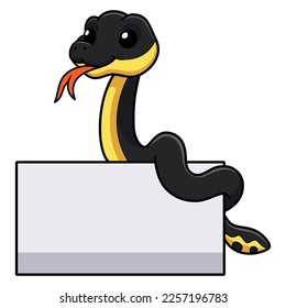 Cute yellow bellied sea snake cartoon with blank sign