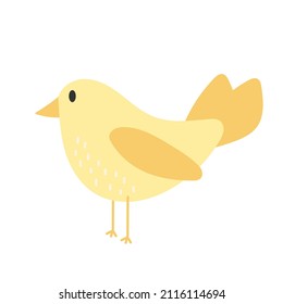 Cute yellow bird animal - cartoon vector in hand drawn simple style on white