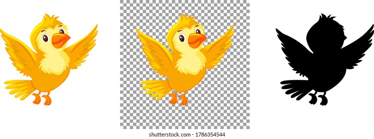 Cute yellow bird cartoon character illustration