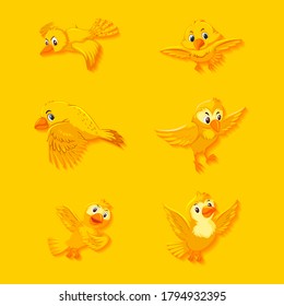 Cute yellow bird cartoon character illustration