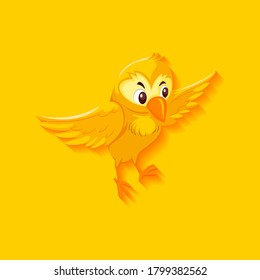 Cute yellow bird cartoon character illustration