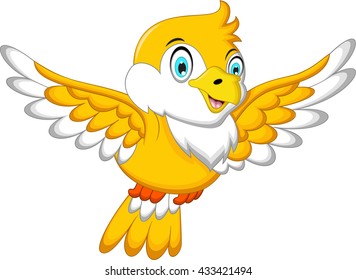 Cute Yellow Bird Cartoon Flying