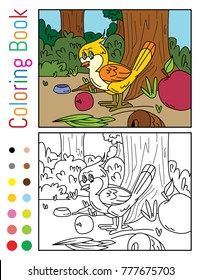 Cute Yellow Bird Coloring Book Vector Illustration