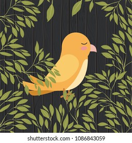 cute yellow bird in forest scape scene