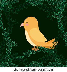 cute yellow bird in forest scape scene
