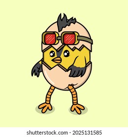 cute yellow bird hatching cartoon illustration suitable for stickers