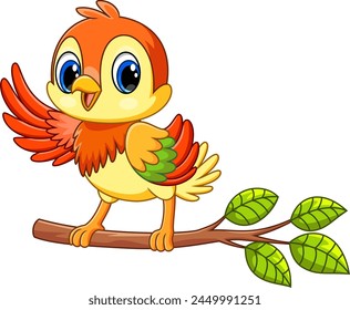 Cute yellow bird on a tree branch