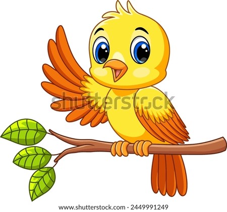 Cute yellow bird on a tree branch