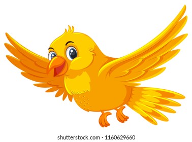 A cute yellow bird on white background illustration