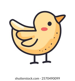 Cute yellow bird with a playful design in a simple vector style suited for children's illustrations and educational materials