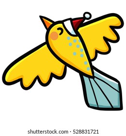Cute yellow bird with Santa's hat flying in Christmas - vector.