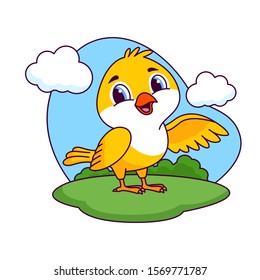 Cute yellow bird vector cartoon illustration