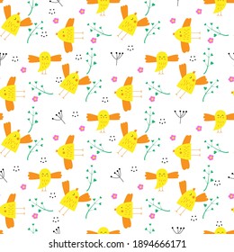 cute yellow birds spring pattern