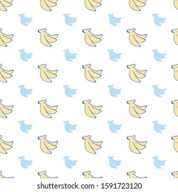 Cute Yellow and Blue Banana Vector Illustration Seamless Pattern