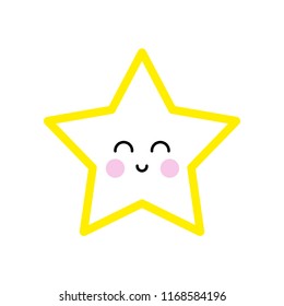 Cute yellow border star smiling. Vector isolated illustration